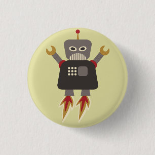 Retro-Raketen-Cartoon-Roboter-Flair Button