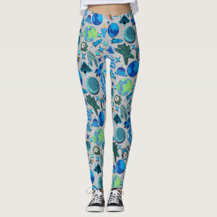 Retro-Raketen im Weltraum. L Gray BG Leggings