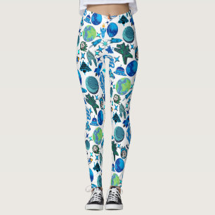 Retro-Raketen im Weltraum. Weißer BG Leggings