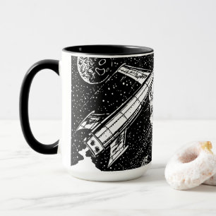 Retro-Raketen-Tasse – Cosmic Cool in Schwarz & Wei Tasse