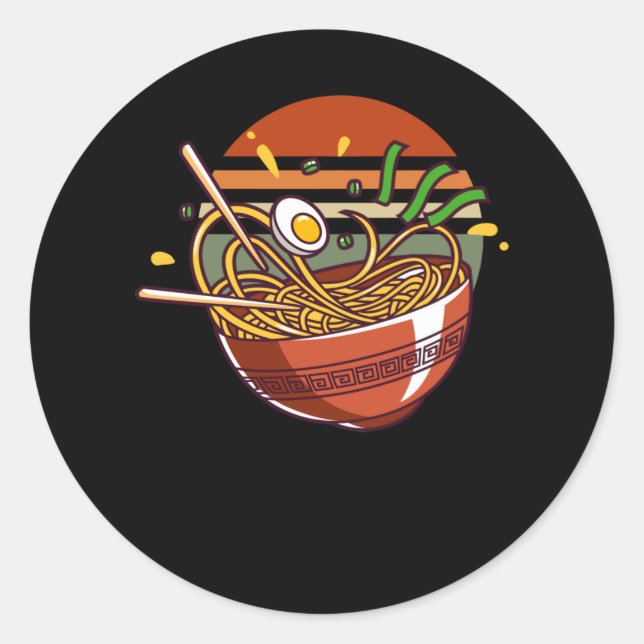Retro Ramen Bowl mit Chopsticks japanische Nudeln Runder Aufkleber (Vorderseite)