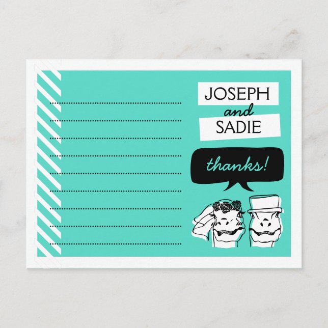 Retro Raptors Wedding Thank You Card Postkarte (Vorderseite)