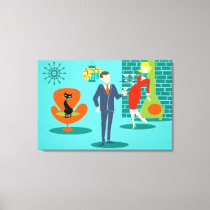 Retro Raum-Alters-Cartoon-Paar-Leinwand-Druck Leinwanddruck