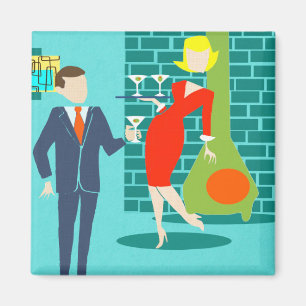 Retro Raum-Alters-Cartoon-Paar-Magnet Magnet