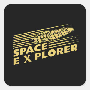 Retro-Raum-Explorer-Raketen-Grafik Quadratischer Aufkleber