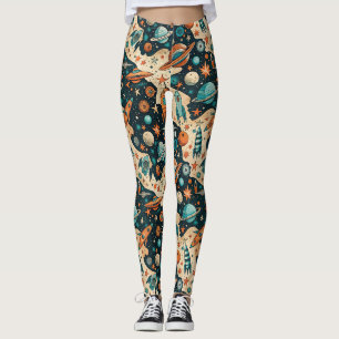 Retro-Raumrakete Planeten Orange Türkis Kinderzimm Leggings
