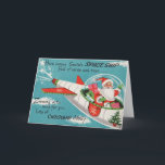 Retro Raumschiff-Sankt-Weihnachtskarte Feiertagskarte<br><div class="desc">Dieses ist ein großer Retro Entwurf von Sankt Spielwaren in einem Raumschiff liefernd!</div>