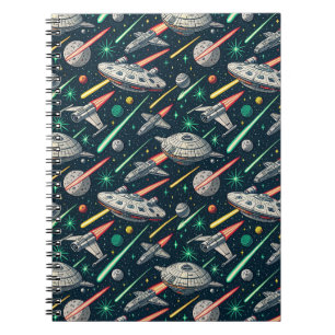 Retro-Raumschiff-Sci-Fi-Weltraumkampf-Comic-Muster Notizblock