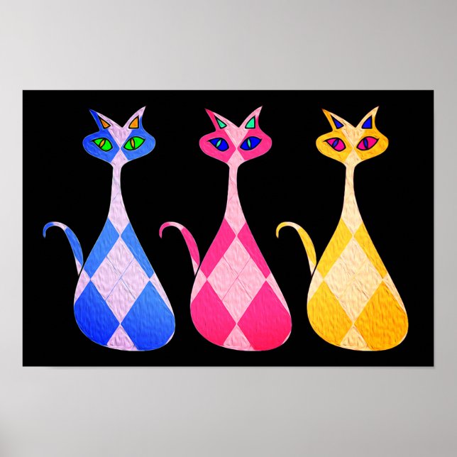 Retro Raute Cats Poster drucken (Vorne)