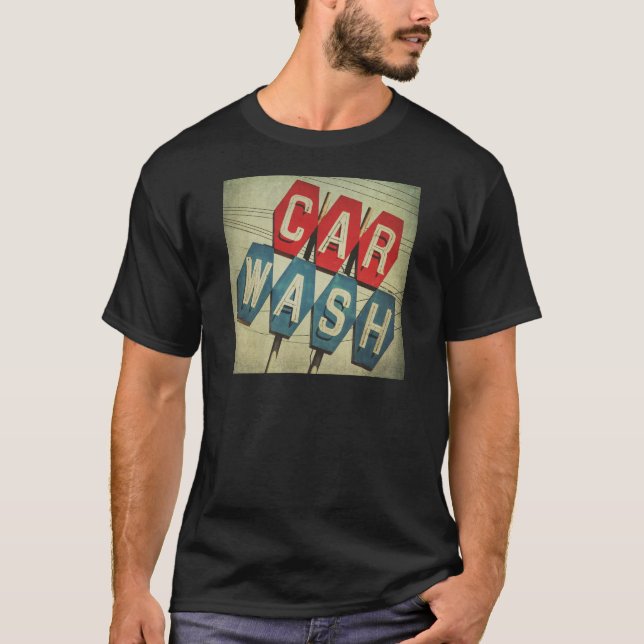 Retro rautenförmiges Waschanlage-Zeichen T-Shirt (Vorderseite)