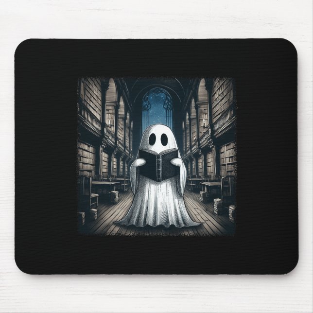 Retro Reading Ghost Library Halloween Librarian Bo Mousepad (Vorne)