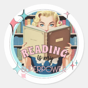 Retro Reading ist mein Superpower Booklet Sprichwo Runder Aufkleber