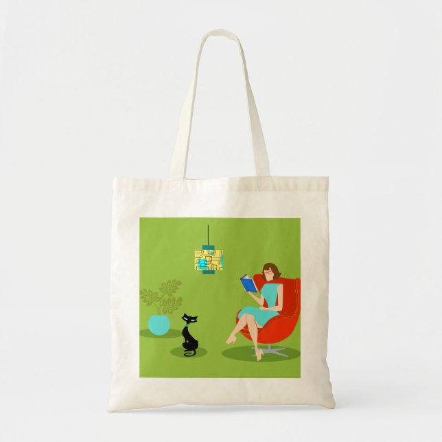 Retro Reading Woman Tote Bag Tragetasche (Vorne)