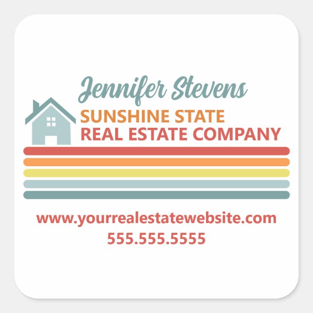 Retro Real Estate Company Realtor Marketing Quadratischer Aufkleber (Vorderseite)
