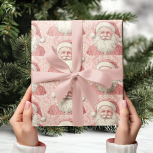 Retro Realistic Santa Claus Pink Muster Geschenkpapier