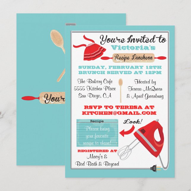 Retro Recette de cuisine Invitations de déjeuner (Devant / Derrière)