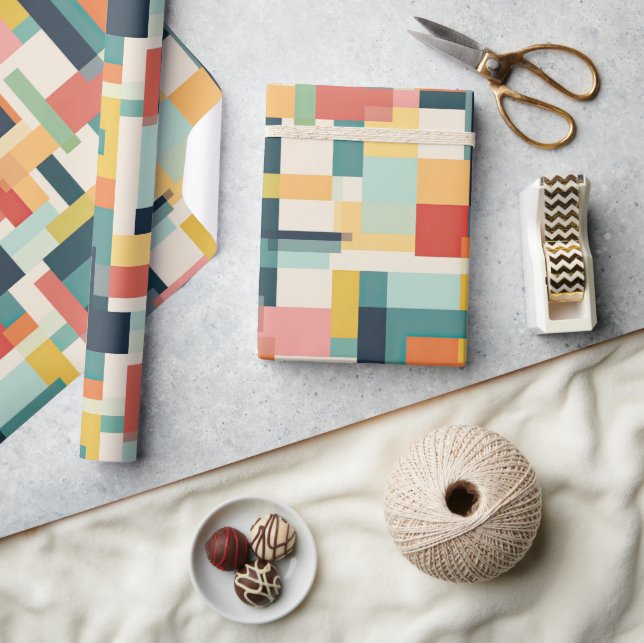 Retro-Rechtecke Abstrakt Mitte Jahrhundert Moderne Geschenkpapier (Kunsthandwerk)