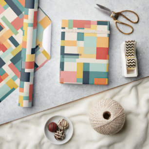 Retro-Rechtecke Abstrakter Mid-Century-Modernismus Geschenkpapier