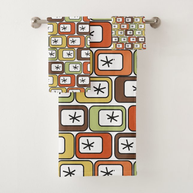 Retro-Rechtecke mit Sternexplosionen Badhandtuch Set (Insitu)