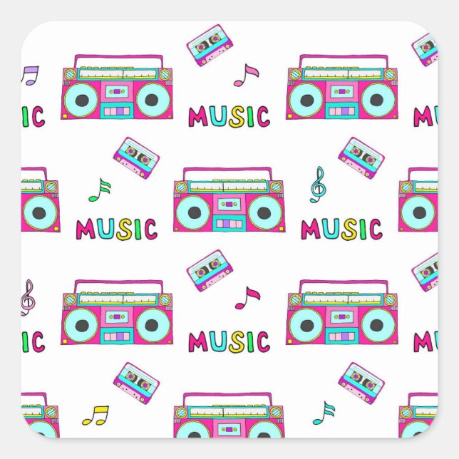 Retro-Recorder-Band nahtlos Quadratischer Aufkleber (Vorderseite)