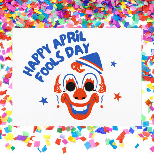 Retro Red and Blue Clown April Fools’ Day Postkarte