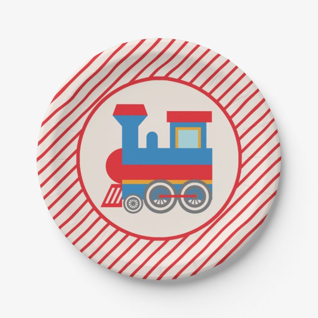 Retro Red and Blue Train Pappteller (Vorderseite)