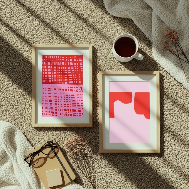 Retro Red and Pink Abstract Grid  Poster (Von Creator hochgeladen)