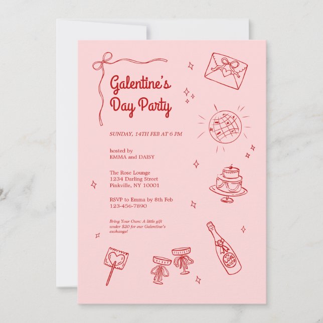 Retro Red and Pink Galentines Party Invitation (Devant)