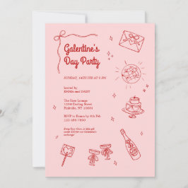 Retro Red and Pink Galentines Party Invitation Einladung