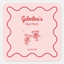 Retro Red and Pink Galentines Party Quadratischer Aufkleber