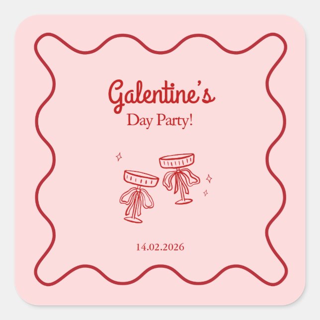 Retro Red and Pink Galentines Party Quadratischer Aufkleber (Vorderseite)