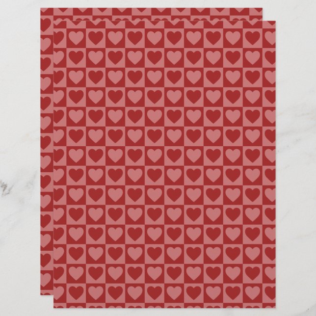 Retro Red and Pink Heart Pattern Scrapbook Paper (Vorne/Hinten)