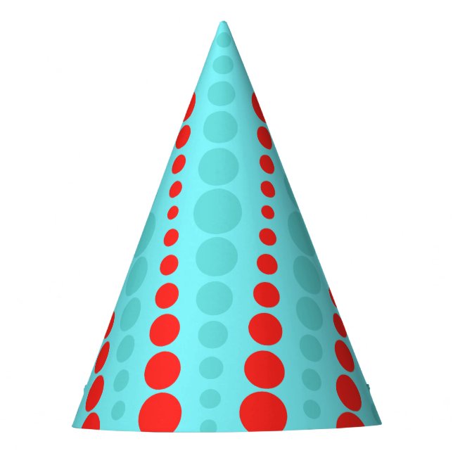 Retro Red and Turquoise Dots Party Hat Partyhütchen (Vorderseite)