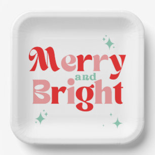 Retro Red Aquamarin Weihnachtsfeiertag Pappteller