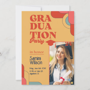 Retro Red & Beige Graduation Party Invitation