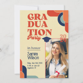 Retro Red & Beige Graduierungsparty Einladung