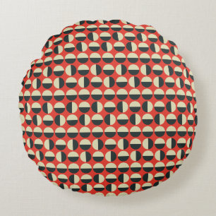Retro Red Black Beige 60Polka Dot Pattern Rundes Kissen