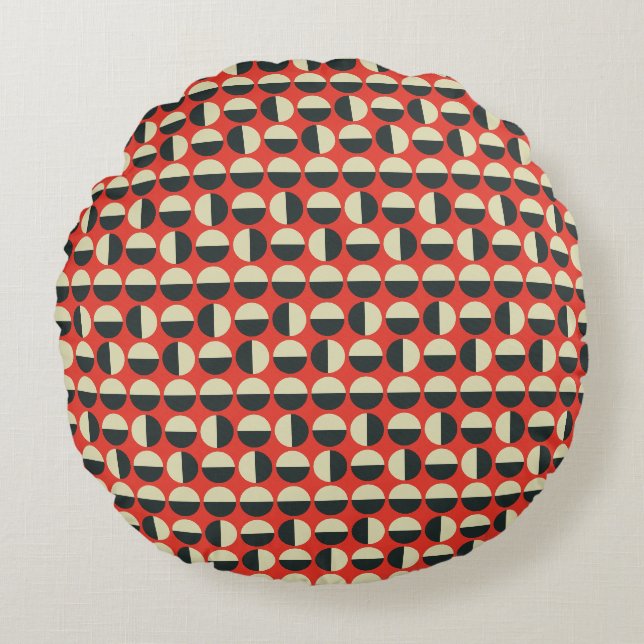 Retro Red Black Beige 60Polka Dot Pattern Rundes Kissen (Vorderseite)