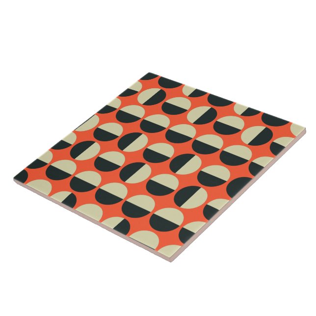 Retro Red Black Beige Dot 60er Muster Fliese (Seite)