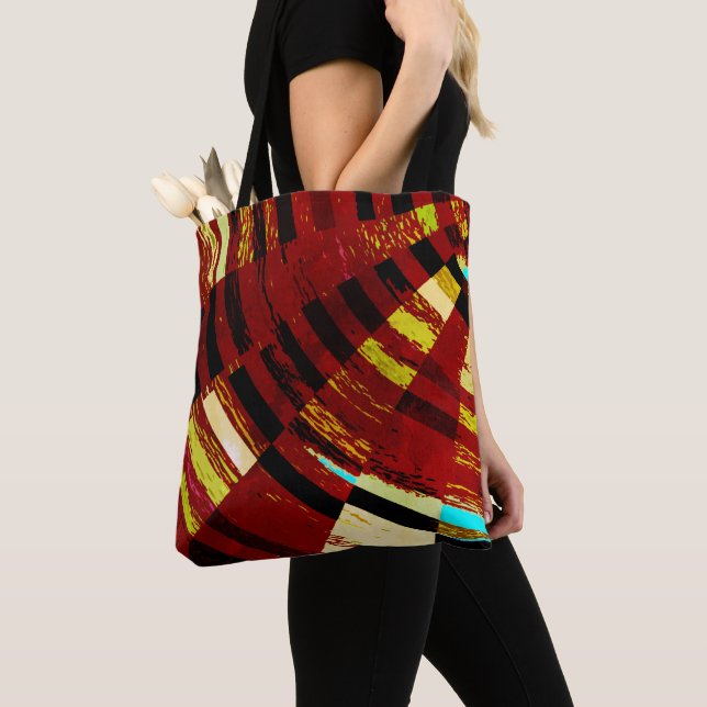 Retro Red Black Blue Yellow Brown Circle Pattern Tasche (Von Nahem)
