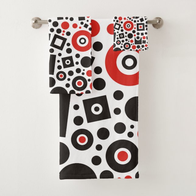 Retro Red & Black Modern Tech Art Deco Badhandtuch Set (Insitu)