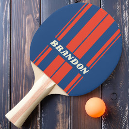 Retro Red & Blue Dualboard Streifen mit Namen Tischtennis Schläger