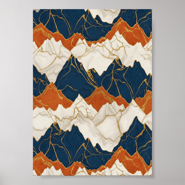 Retro Red Blue Mountain Landscape Art Poster (Vorne)