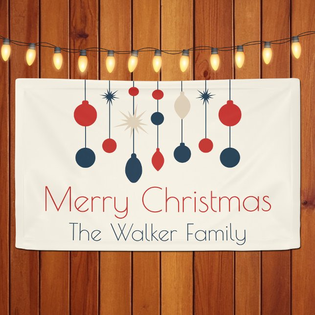 Retro Red Blue Ornaments Weihnachts-Party Banner (Von Creator hochgeladen)