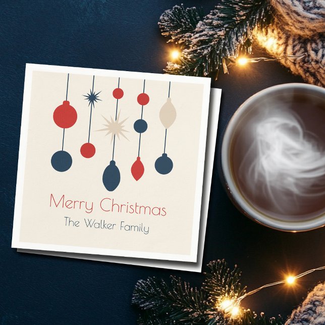 Retro Red Blue Ornaments Weihnachts-Party Serviette (Von Creator hochgeladen)