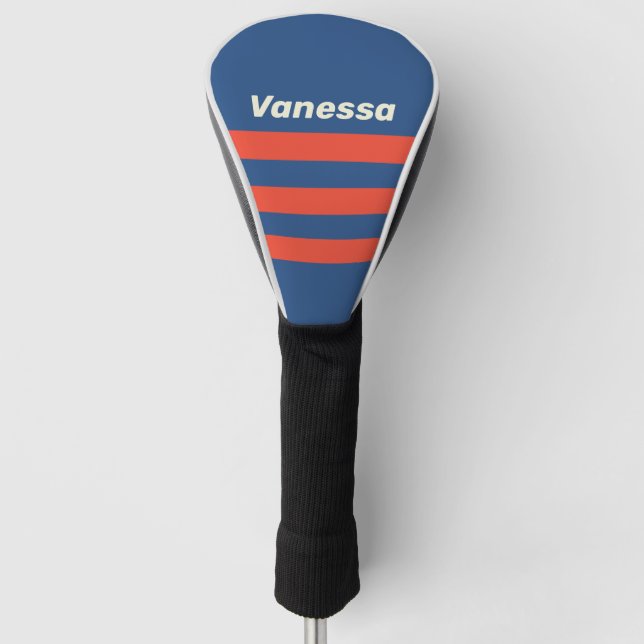 Retro Red & Blue Three Across Striping with Name Golf Headcover (Vorderseite)