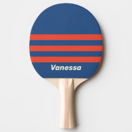 Retro Red & Blue Three Across Striping with Name Tischtennis Schläger