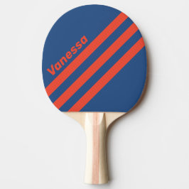 Retro Red & Blue Three Angled Striping with Name Tischtennis Schläger