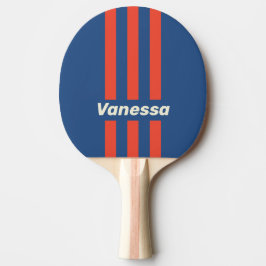 Retro Red & Blue Three Pin Stripes with Name Tischtennis Schläger
