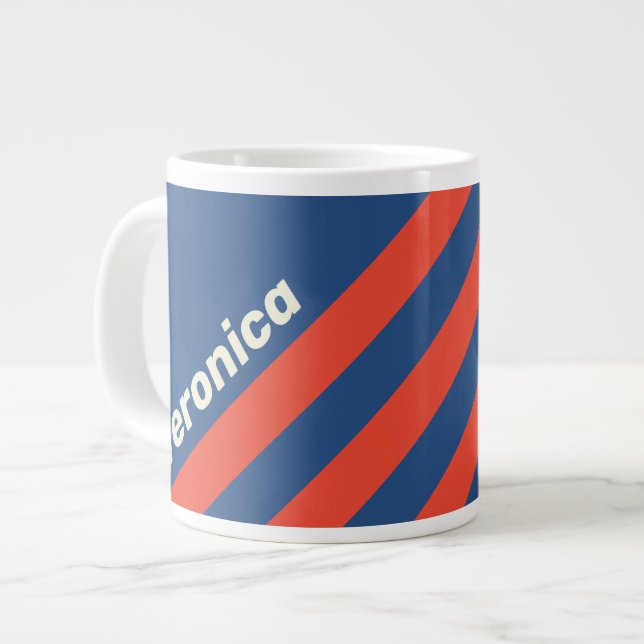 Retro Red & Blue Three Stripes with Name Jumbo-Tasse (Vorderseite Links)